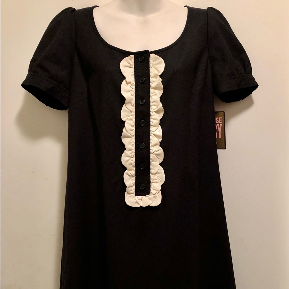 NWT Juicy Couture Goth B&W Tuxedo Ruffle Front Wednesday Addams Shift Dress 8